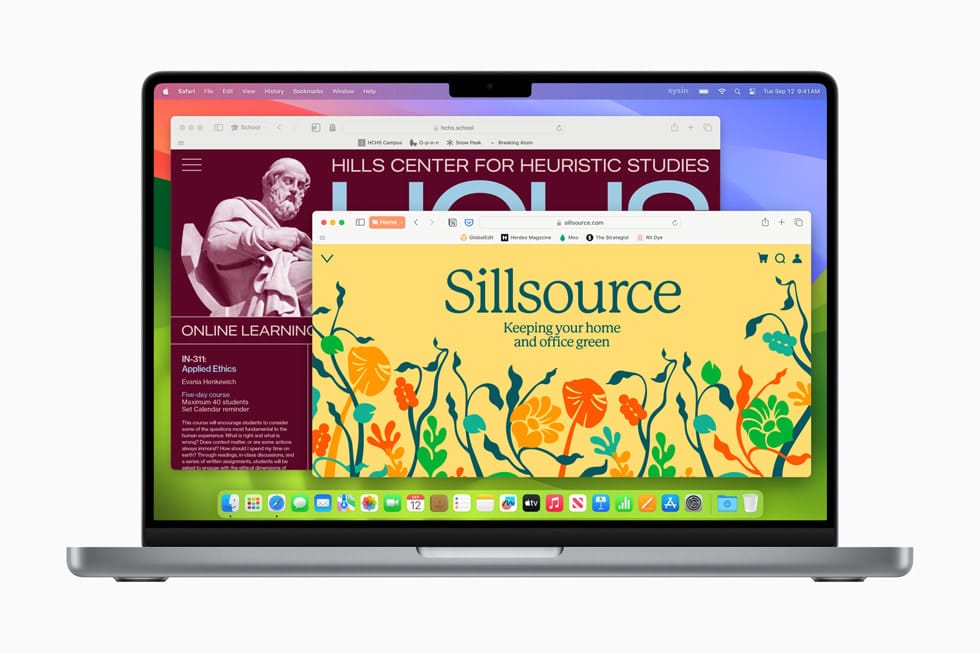 MacBook Pro 显示两个用户场景：一个名为 “学校”，另一个名为 “家庭”。